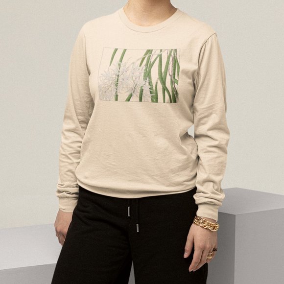 Thin Pencil Orchids Ukyio-e Print Long Sleeve Graphic Tee T-shirt S M L XL - Picture 4 of 6